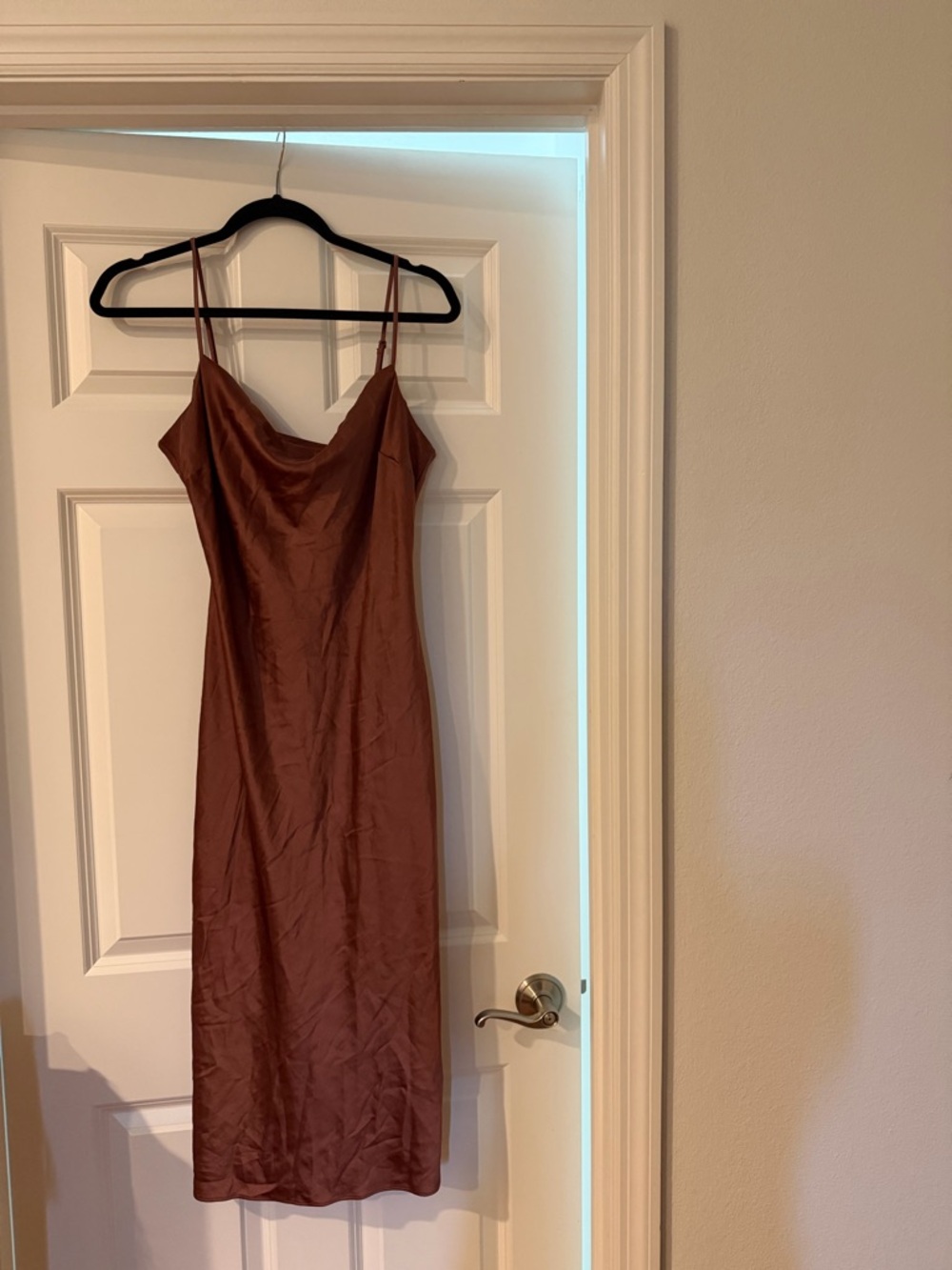 Express Satin Cowl Midi Dress in mauve